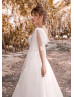 One Shoulder Beaded Ivory Lace Tulle Wedding Dress